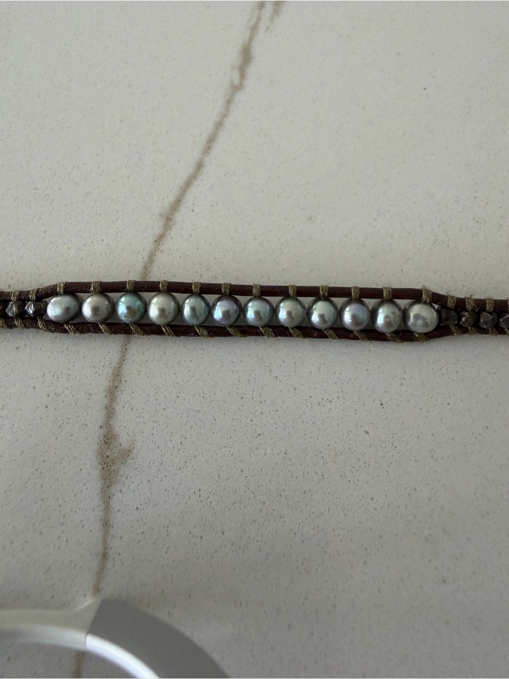 Chan Luu Brown Braided Leather Wrap with Blue Grey FWP & Faceted Pyrite 35” - Picture 11 of 13